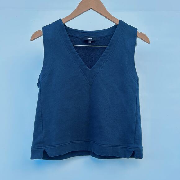ME+EM Cotton Summer Sweatshirting Sweater Vest Navy V-Neck Boxy Casual 4 - Picture 3 of 8